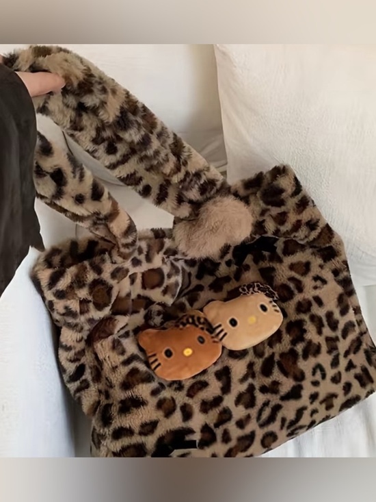 Hello Kitty Handbags - Hello Kitty Leopard Print Plush Tote Bag- faux fur- brand new!